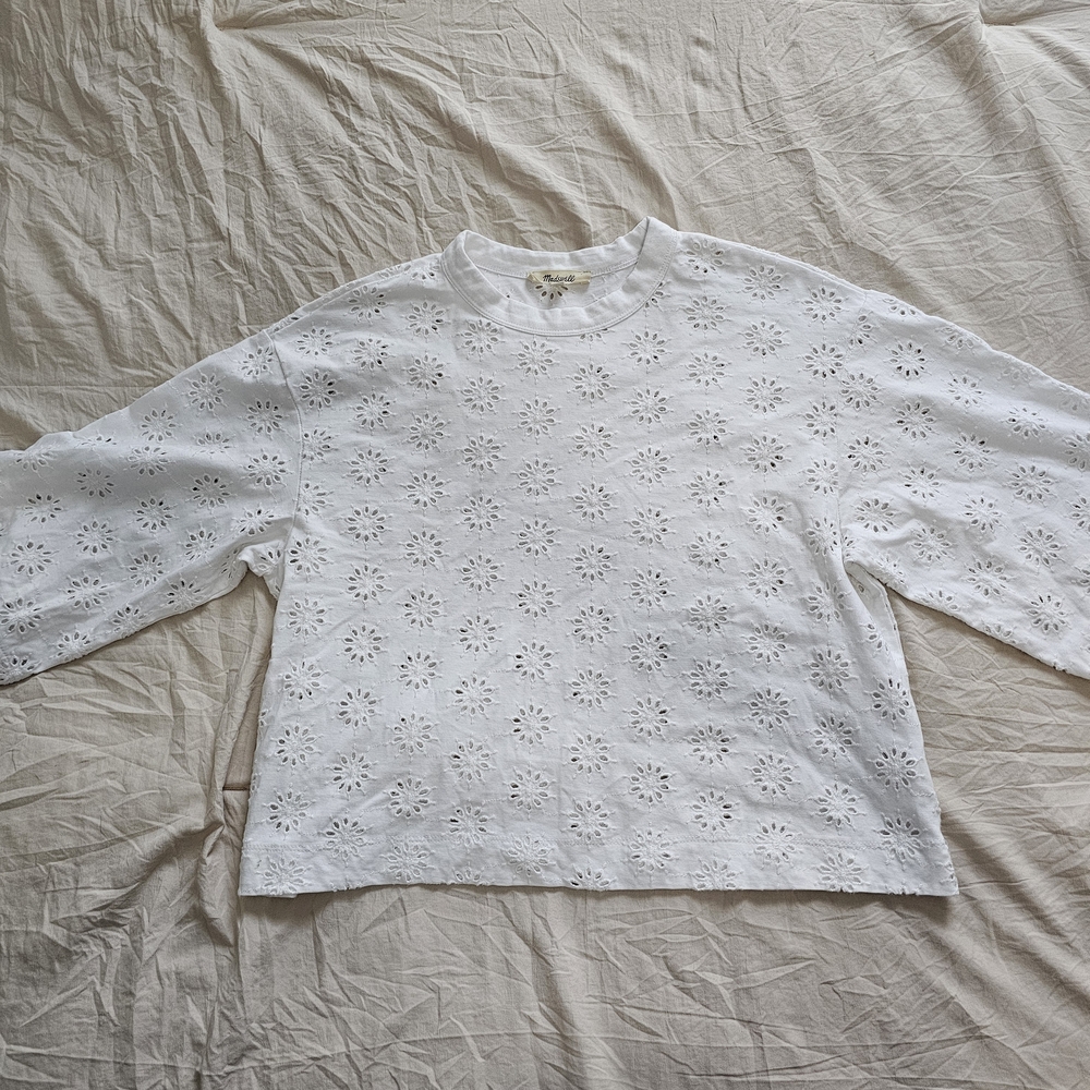 White Eyelet Floral Long Sleeve Top